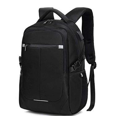 Imagem de Mochila para laptop Mochila para computador Mochila de viagem, tecido Oxford à prova d'água, design humanizado de duplo furo, preto