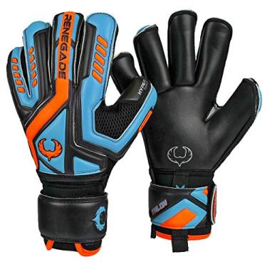Imagem de Renegade GK Luvas de goleiro Talon Cyclone 2 com espinhos Pro-Tek | 4 mm Hyper Grip & Duratek | Luvas de goleiro de futebol preto, laranja, azul (tamanho 7, jovem, corte de rolo, nível 2)