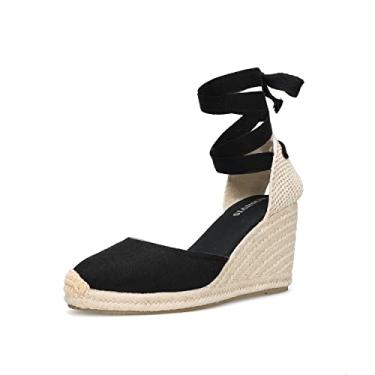 Imagem de TONIVIS sandália feminina plataforma anabela alças de anabela, anabela de 7,6 cm, tira macia no tornozelo, bico fechado, sandália clássica de verão, Black - 3" Heel, 9.5