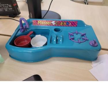 Imagem de Fogãozinho Fogão com Pia e Panelas Brinquedo Cozinha Infantil 38cm (Azul)