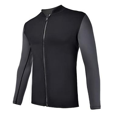 Imagem de REALON Jaqueta feminina masculina de neoprene de manga comprida de 2 mm, colete com zíper frontal de 3 mm, roupa molhada, mantém aquecido para adultos, jovens, crianças, mergulho, surfe, natação,