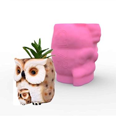 Imagem de Grainrain Molde de planta de concreto de coruja molde de silicone cilíndrico molde de resina para artesanato DIY vasos de flores suculentas joias bugigangas organizador de velas (C173)