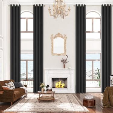 Imagem de Sanceor Cortina blackout extralonga de 3,7 m de comprimento, com ilhós, feita sob medida, cortina de 2 andares para teto alto, loft, ótimo cômodo (preto, 1 painel, 132 x 364 cm)