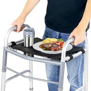 Imagem de Vive Bandeja para andador dobrável - (com suporte de copo) - Acessórios de mobilidade para adultos - Serve para andadores padrão - Mesa médica para idosos tapete antiderrapante para alimentos -