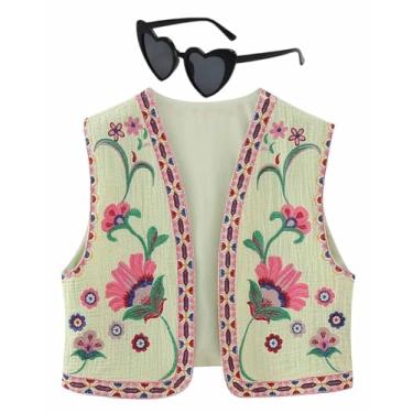 Imagem de Colete bordado feminino vintage bordado floral colete aberto frente blusa cortada colete (Color : F, Size : Medium)