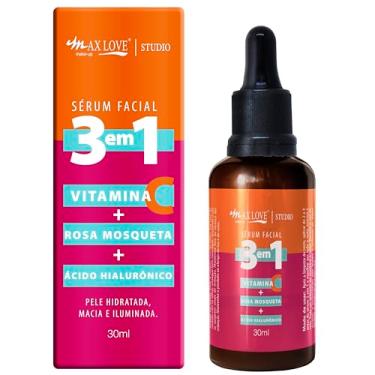 Imagem de Max Love Serum Facial 3 em 1 Vitamina + C Rosa Mosqueta + Ácido Hialurônico - Pele Hidratada, Macia e Iluminada 30ml