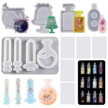 Imagem de Attuslla Conjunto de moldes para coqueteleira de resina, 5 peças de moldes de resina de silicone para fundição de areia movediça, moldes de coqueteleira de resina epóxi com folhas de PVC para