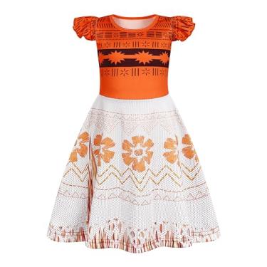 Imagem de AmzBarley Vestido de princesa para meninas, fantasia de Halloween, festa de aniversário, cosplay, roupas de Natal, Laranja, 9-10 Anos