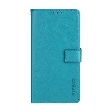 Imagem de NEKOYA Capa compatível com ZTE Blade A3, capa carteira flip de couro com compartimento para cartão, suporte e fecho magnético, capa para ZTE Blade A3 azul claro