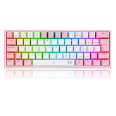 Imagem de Teclado Gamer Mecanico Fizz RGB Switch Blue 60% Redragon Rosa