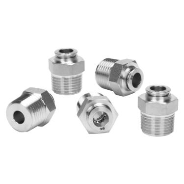 Imagem de DERPIPE Encaixe Push to Connect - Aço Inoxidável 304 macho reto 3/20.3 cm Tubo OD x 1/5.1 cm NPT Rosca Pneumática Push Lock Fitting (pacote com 5)