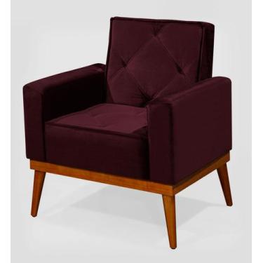 Imagem de Poltrona Cadeira Decorativa Veludo Vinho Bordô Vermelho Escuro Leitura