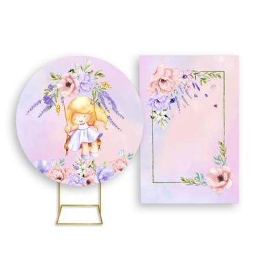 Imagem de Painel De Festa Redondo 1,50x1,50 + Painel Vertical 1,50x2,20 - Jardim