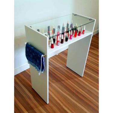Imagem de Mesa Manicure Esmalteiro Porta Toalha Tampo Vidro Temperado