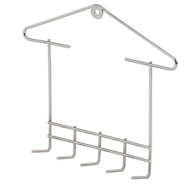 Imagem de Porta Chaves Suporte Cromado com 5 Ganchos Decoração Organização Casa 
