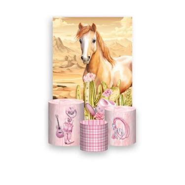 Imagem de Painel De Festa Vertical 1,50 x 2,20 + Trio De Capas Cilindro - Cavalo