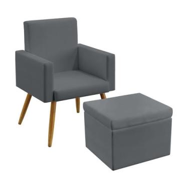 Imagem de Poltrona Estofada Nina Sem Rodapé Com Puff Quasar Sued Cinza Aradecor