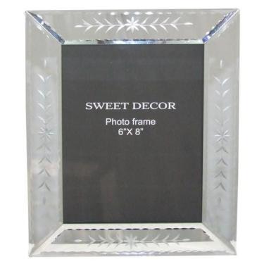 Imagem de Porta Retrato de Mesa de Vidro Prata Decoração Casa 23cm - Zona Livre