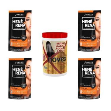 Imagem de Hene Em Gel Rena Preto Cafe 04x180gr Pouch+Brilho Magico Agua de Arroz