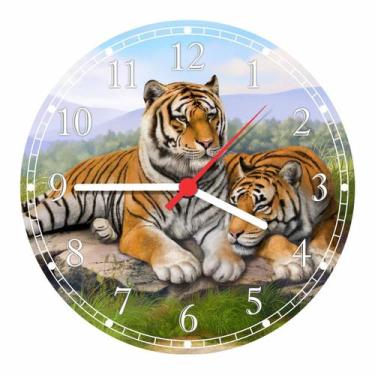 Imagem de Relógio De Parede Tigre Animais Salas Cozinhas Tamanho Grande 50 Cm Qu