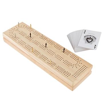 Imagem de Wood Cribbage Board Game Set- Complete Set With Playing Cards, Pegs, Wood Board and Storage Area for Adults and Kids, Boys and Girls by Hey! Play!