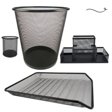 Imagem de Kit Lixeira Escritório Organizador de Mesa Bandeja Organizadora Porta 