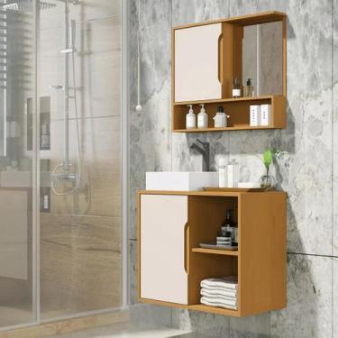 Imagem de Kit Conjunto Gabinete Balcão Banheiro Espelheira Cuba Barém - Móvebrin