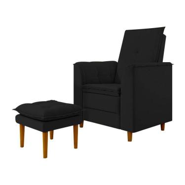 Imagem de Poltrona De Amamentação Quarto De Bebê Gracy Com Puff Pés Palito Veludo Preto G85 - Gran Belo