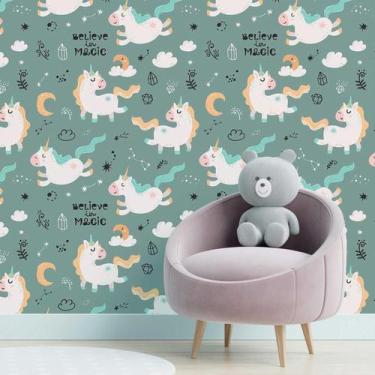Imagem de Papel de Parede Adesivo Unicórnios Estrelas N05045 R 0,58x3M - Adesivo