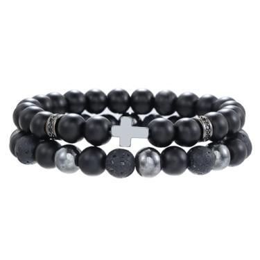 Imagem de WFJ Pulseira de proteção tripla de hematita obsidiana preta, conjunto de contas de 10 mm, pulseiras de contas de olho de tigre azul, pulseiras de pedra vulcânica para homens e mulheres, Meidum, Pedra,