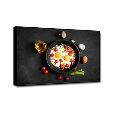 Imagem de Impressão de imagens de cozinha em tela - arte de parede em tela de cozinha grande - pôsteres e impressões de ovos - Comida a imagem para decoração de sala de jantar 60 x 90 cm (24 x 35 pol) moldura