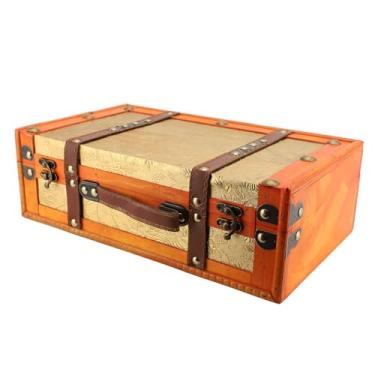 Imagem de Mala Vintage, 13,39x7,87x4,33 pol. Baú de armazenamento de madeira Mala de bagagem decorativa portátil, Treasure Chest Box Pirate Keepsakes Box para presentes, Caixa de