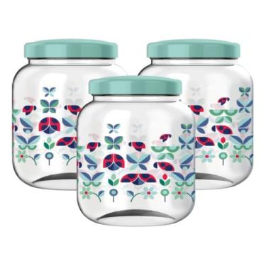 Imagem de Kit 3 Potes Porta Mantimentos 1400ml Com Tampa Potes Plásticos (Jardim Das Formas)