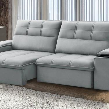 Imagem de Sofá Retrátil e Reclinável França 210 cm com Porta Copos e Objetos Prata