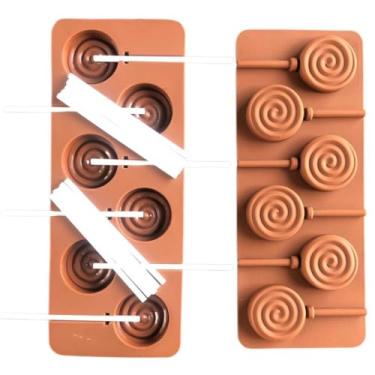 Imagem de Kit 2 Forma Molde Silicone Artesanal Confeitar Chocolate Doce Bala Goma Gelatina Candy Pirulito Canudo Confeitaria Dipnlik Dip'n Lik (Marrom)