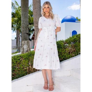 Imagem de Vestido Feminino  Bordado Algodão Premium Bufante - SML Fashion, Mulhe