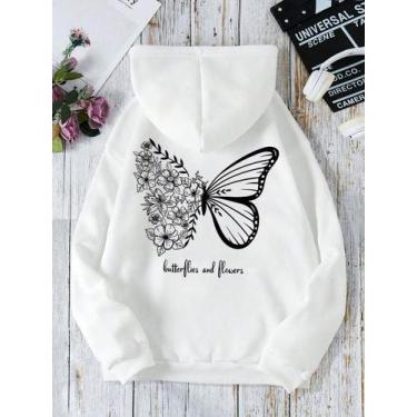 Imagem de Moletom Feminino  Borboleta Blusa de Frio Estampado Costas com Bolso C