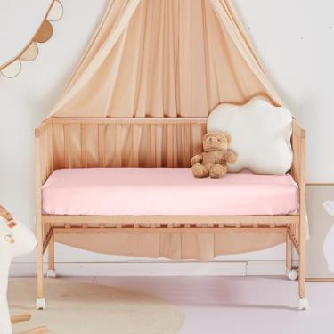 Imagem de THXSILK Lençol de berço de seda pura, lençol de cama de berço orgânico - ultramacio, suave, 100% seda de amoreira de alta qualidade, 71 x 132 x 20 cm, rosa, 1