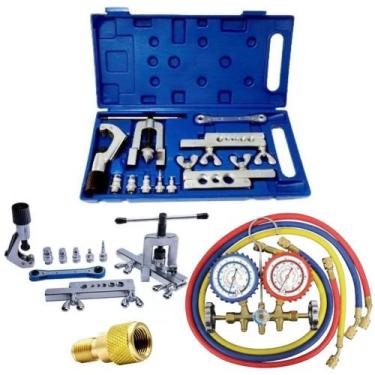 Imagem de Kit Refrigeração com Flangeador Manifold R22, R134, R404 e R407 e Adap