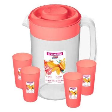Imagem de Conjunto Jarra com Tampa 2l e 4 Copos 270ml Plástico Rosa Vac Freezer 
