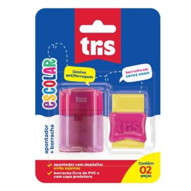 Imagem de Kit Escolar Apontador com Depósito SU106 + Borracha - Tris