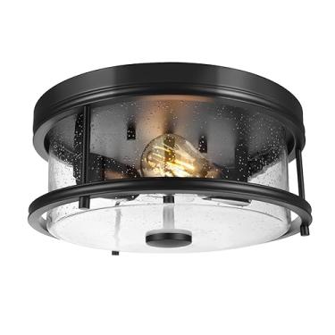 Imagem de Rosient Luminária De Teto Embutida Estilo Fazenda, Luminária Rústica De 12 Polegadas, Rente Ao Teto, Iluminação De Gaiola De Metal Com Vidro Semeado Para Cozinha, Quarto, Sala De Jantar, Entrada E