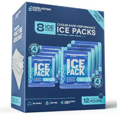 Imagem de Pacotes de gelo reutilizáveis de desempenho rápido para refrigeradores ou lancheiras | Pacote combo de 8 | Frio por até 12 horas | Bolsas de gelo para refrigerador, longa duração para acampamento