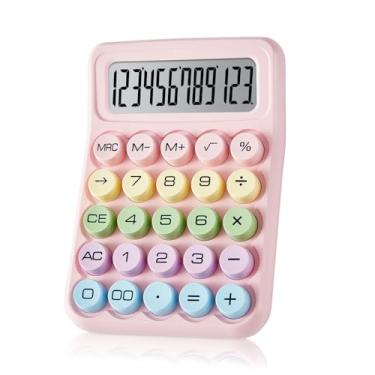Imagem de Calculadora eletrônica, tela LCD grande de 12 dígitos, calculadora de mesa pequena, calculadora básica rosa com botões grandes, fácil de pressionar, calculadora de interruptor mecânico, material de
