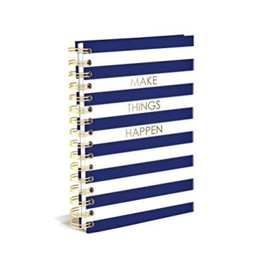 Imagem de Graphique Caderno espiral de capa dura | Design listrado Make Things Happen Navy | Papel premium | Caderno | Diário | Listas | Registro de mês e data | Ótimo presente | 160 páginas