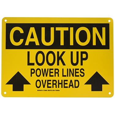 Imagem de Brady 126969 Electrical Hazard Sign, Legend "Look up Power Lines Overhead", 10" Height, 14" Width, Black on Yellow