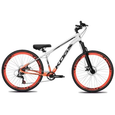 Imagem de Bicicleta Aro 26 Rebaixada Freeride para Grau, Quadro em Alumínio, Relação 1x7, Aros Vmaxx Coloridos, Pedivela 34D, Suspensão 80mm,Laranja Branco Preto