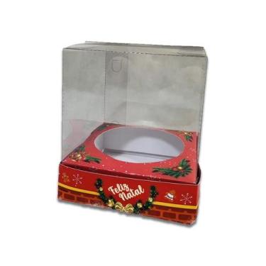 Imagem de Caixa Panetone 100G Feliz Natal Vermelho 30Und - Embala Cristal