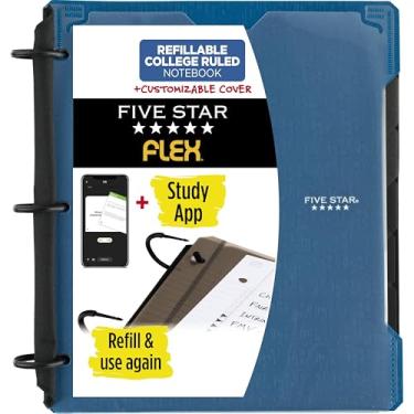 Imagem de Five Star Fichário híbrido flexível (29,2 cm x 27,3 cm), fichário de 2,5 cm com abas, capa personalizável, caderno e fichário de 3 anéis tudo em um, azul (29326AD2)