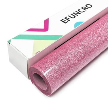 Imagem de Efuncro Vinil De Transferência Térmica Htv Com Glitter Rosa 30 Cm X 2,4 M, Para Camisetas E Bolsas. Todas As Máquinas Corte, Fácil Cortar Remover (Rosa-Avermelhado)